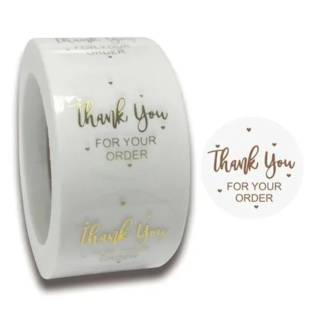 100 pcs Transparent Golden Label Thank You For Your Order, 1 inch